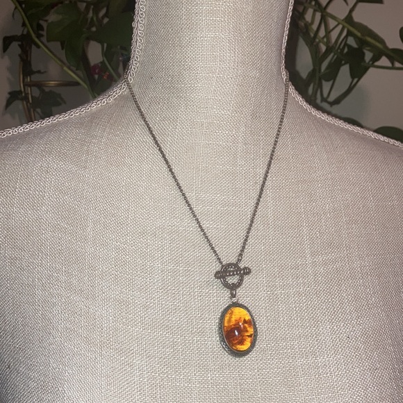 Genuine Baltic Amber & Sterling Silver Toggle Chain Necklace 🦋 - Picture 2 of 16